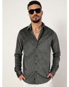 Grey Slim Fit Long Sleeves Textured Shirt