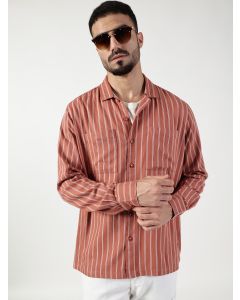 Dark Pink Slim Fit Long Sleeves Striped Shirt