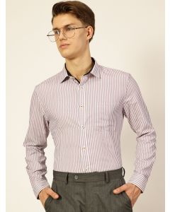 Red Regular Fit Long Sleeves Striped Shirt
