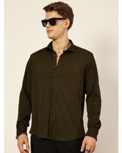 Bottle Green Regular Fit Long Sleeves Textured Shirt