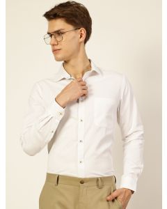 White Regular Fit Long Sleeves Solid Shirt