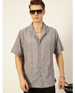 Grey Oversized Short Sleeves Textured Shirt