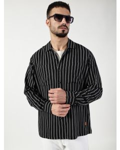 Black Slim Fit Long Sleeves Striped Shirt