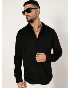 Black Slim Fit Long Sleeves Textured Shirt