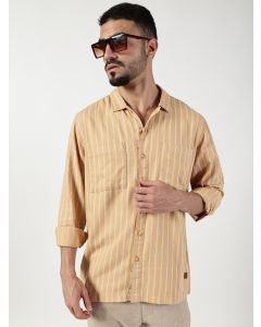 Beige Slim Fit Long Sleeves Striped Shirt