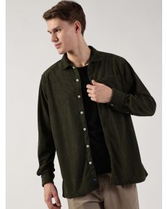 Bottle Green Regular Fit Long Sleeves Striped Shirt