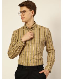 Beige Regular Fit Long Sleeves Checked Shirt