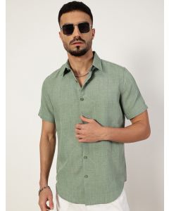 Green Slim Fit Short Sleeves Textured Shirt