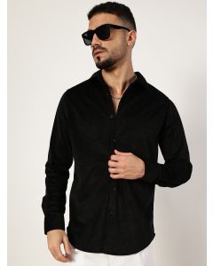 Black Slim Fit Long Sleeves Textured Shirt