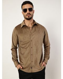 Khaki Slim Fit Long Sleeves Textured Shirt