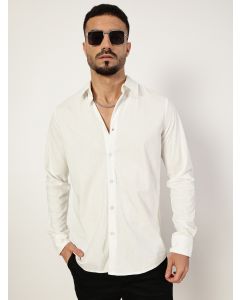White Slim Fit Long Sleeves Textured Shirt
