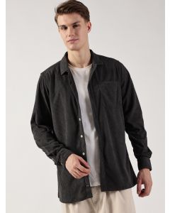 Dark Grey Regular Fit Long Sleeves Striped Shirt