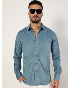 Blue Slim Fit Long Sleeves Textured Shirt