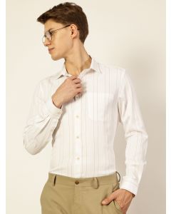 White Regular Fit Long Sleeves Striped Shirt