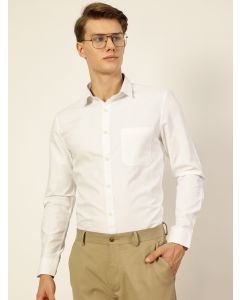 White Regular Fit Long Sleeves Solid Shirt
