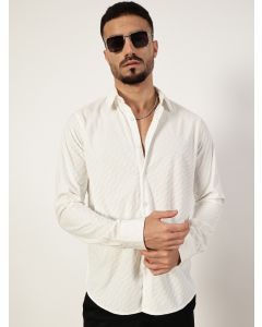 White Slim Fit Long Sleeves Textured Shirt