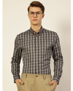 Black Regular Fit Long Sleeves Checked Shirt