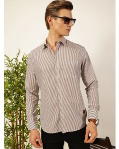Brown Slim Fit Long Sleeves Striped Shirt