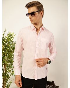 Pink Slim Fit Long Sleeves Striped Shirt