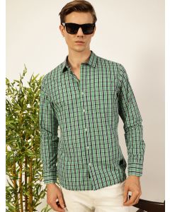 Green Slim Fit Long Sleeves Checked Shirt