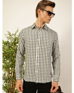 Olive Slim Fit Long Sleeves Checked Shirt