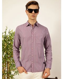 Red Slim Fit Long Sleeves Checked Shirt