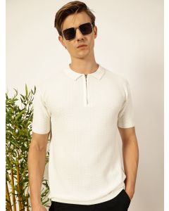 White Regular Fit Short Sleeves Textured Tshirt