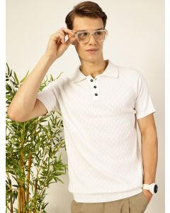 White Regular Fit Short Sleeves Textured Tshirt