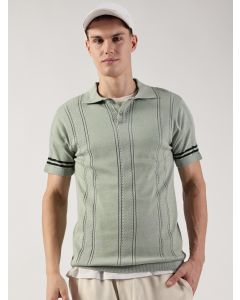 Light Green Regular Fit Short Sleeves Textured Tshirt