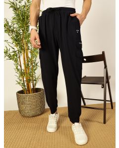 Navy  Mid Rise Relaxed Fit Track Pants Joggers