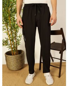 Black Thomas Scott  Men Solid Relaxed Fit Cotton Track Pants