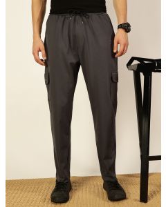 Dark Grey  Mid Rise Solid Cotton Track Pants