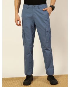 M Blue  Smart Straight Fit Easy Wash Cotton Cargo Trouser