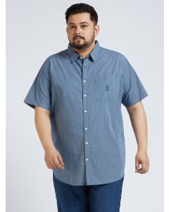 Dark Blue Plus Size Regular Fit Short Sleeves Checked Shirt