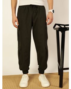 Olive  Smart Loose Fit Wrinkle Free Cargo Joggers Trousers