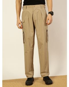 Beige  Smart Loose Fit Mid-Rise Easy Wash Pleated Cargos Trousers