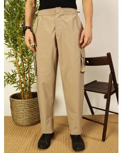 Beige  Smart Loose Fit Easy Wash Cargos Trousers