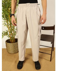 Light Grey  Smart Loose Fit Mid-Rise Easy Wash Cargos Cotton Trousers