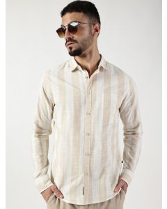 Beige Slim Fit Long Sleeves Striped Shirt