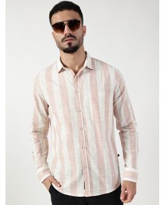 Pink Slim Fit Long Sleeves Striped Shirt
