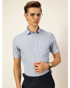 Light Blue Regular Fit Short Sleeves Checked Shirt