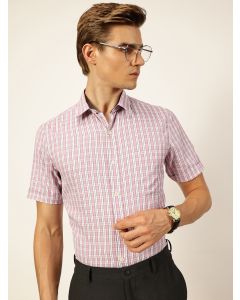 Pink Regular Fit Short Sleeves Checked Shirt