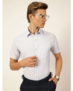 Blue Regular Fit Short Sleeves Checked Shirt