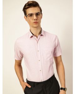 Dark Pink Regular Fit Short Sleeves Checked Shirt