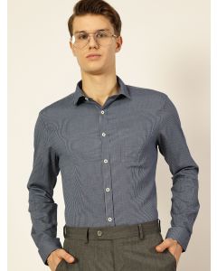 Navy Regular Fit Long Sleeves Striped Shirt