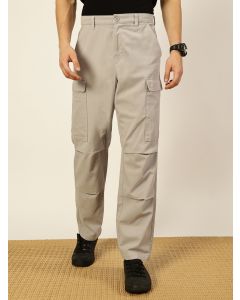 Light Grey  Pure Cotton Classic Straight Fit Easy Wash Cargos Trousers