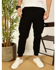 Black  Classic Slim Fit Easy Wash Cargos Trousers