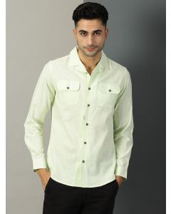 Fluorescentgreen Classic Cuban Collar Cotton Linen Casual Shacket