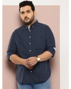 Navy Plus Size Regular Fit Long Sleeves Button-Down Collar Oxford Casual Shirt
