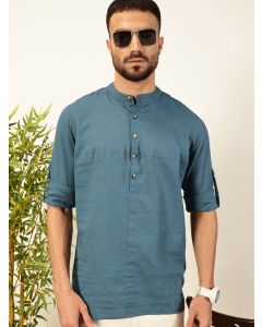Teal Regular Fit Long Sleeves Solid Shirt